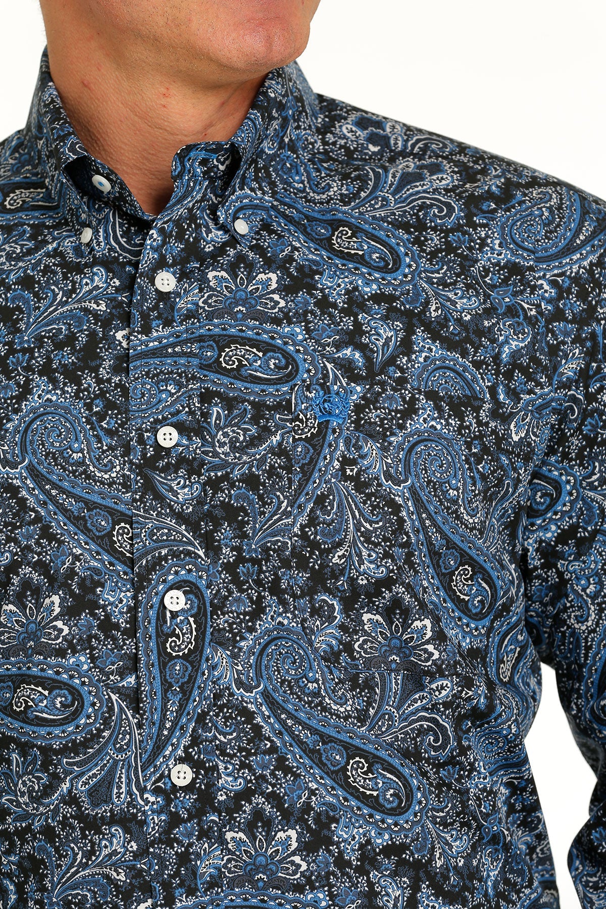 MILLER INTERNATIONAL MENS CLOTHING MENS NAVY PRINT CINCH LONG SLEEVE SHIRT