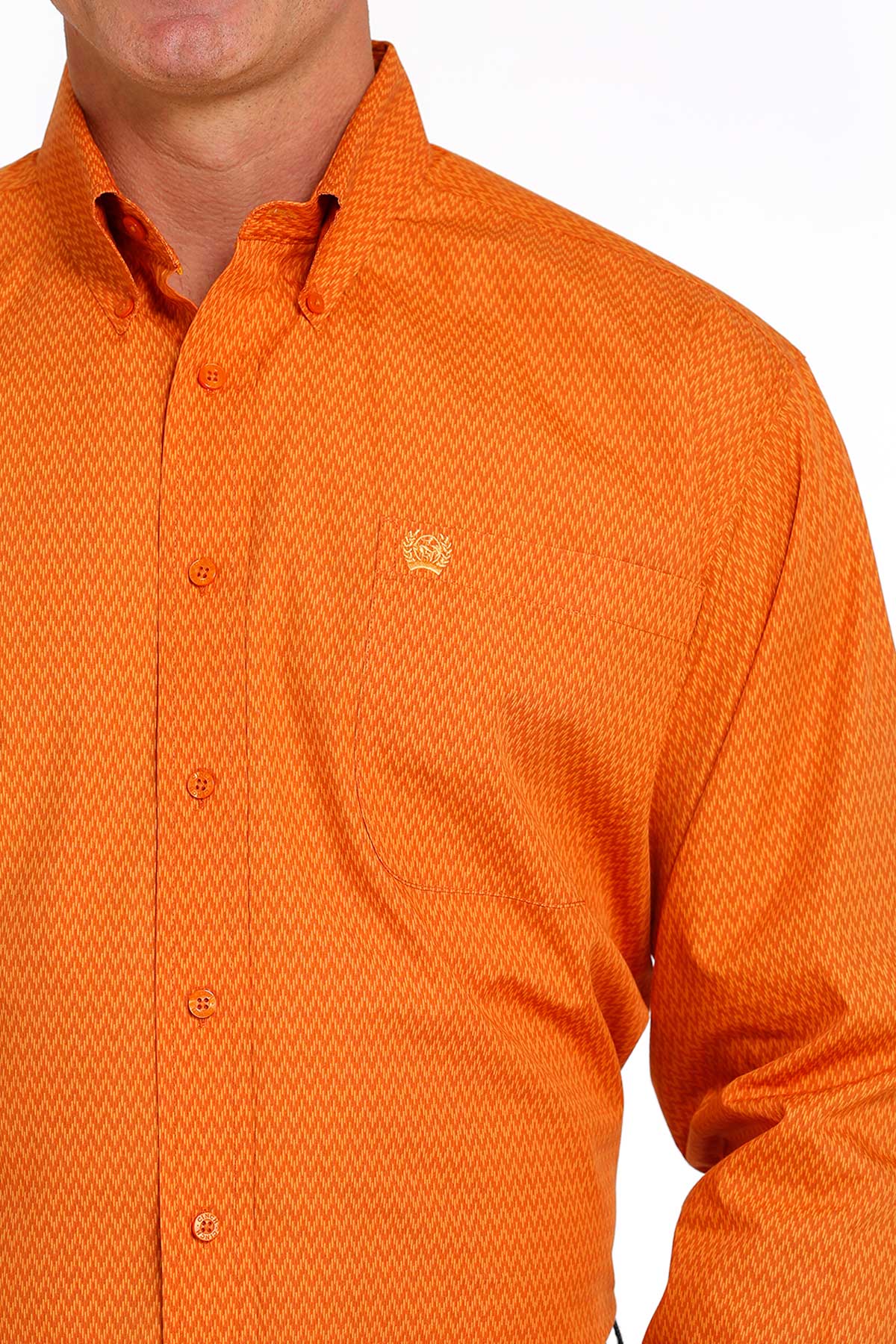 MILLER INTERNATIONAL MENS CLOTHING MENS ORANGE PRINT CINCH LONG SLEEVE SHIRT