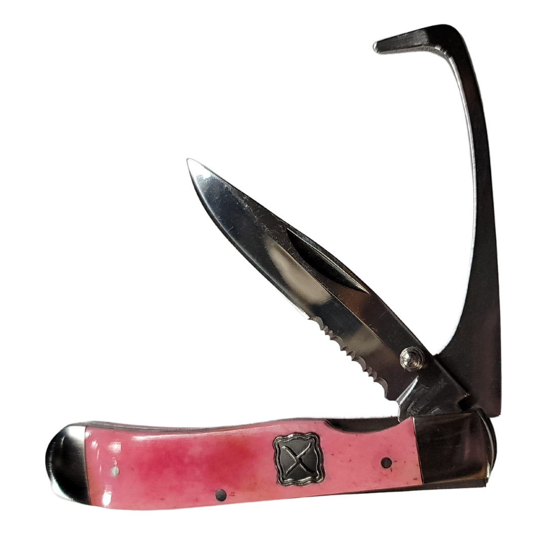 WESTERN FASHIONS ACCESSORIES PINK HOOF PICK/SERRATED BLADE TX KNIFE