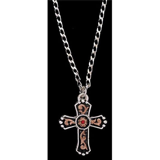 M&F WESTERN PRODUCTS ACCESSORIES RED STONE SILVER/GOLD CROSS NECKLACE