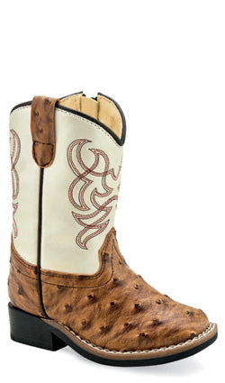 OLD WEST BOOTS (JAMA CORP) BOOTS 8 TODDLER (4-8) TAN OSTRICH PRINT SQ TOE BOOT